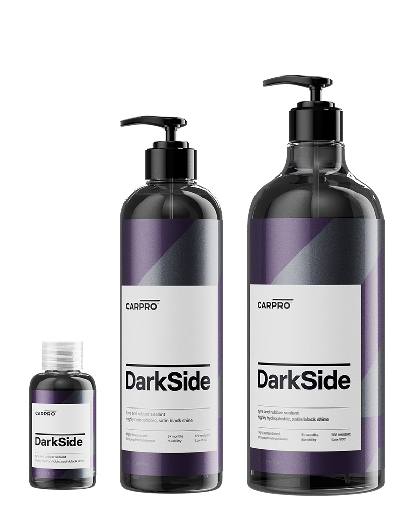CARPRO Darkside - 輪胎和橡膠密封劑,疏水和自我清潔,緞面黑色光澤,抗紫外線,恢復暗沉褪色的橡膠,隨時可用 - 500 毫升(17  盎司)